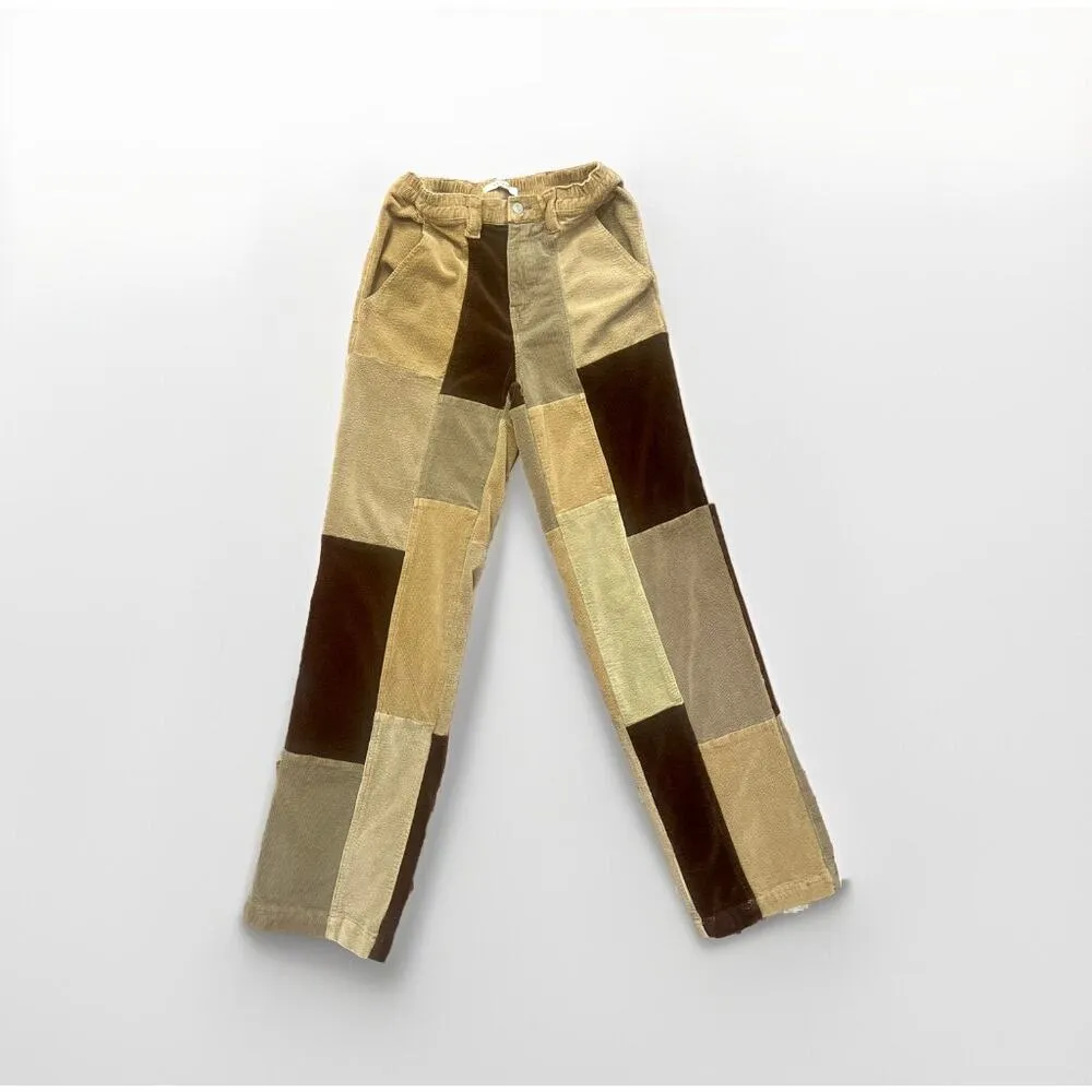 PACSUN Womens Brown Corduroy Patchwork Elastic Waist Straightleg Jeans  Small - Image 2