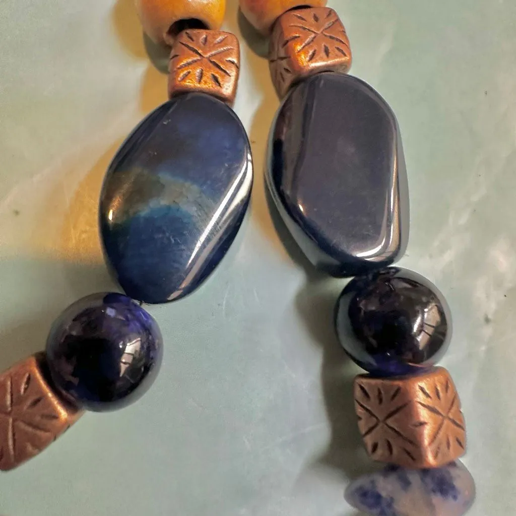 Boho Sodalite, Wood & Copper Statement Necklace - Image 5