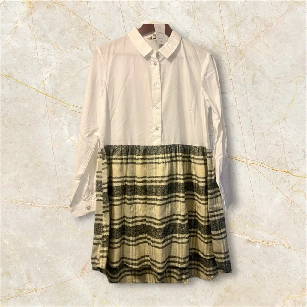 NWT Flannel Plaid Cream Shirt Dress Size 6 $118 Dark Academia Cotton coquette - Image 3