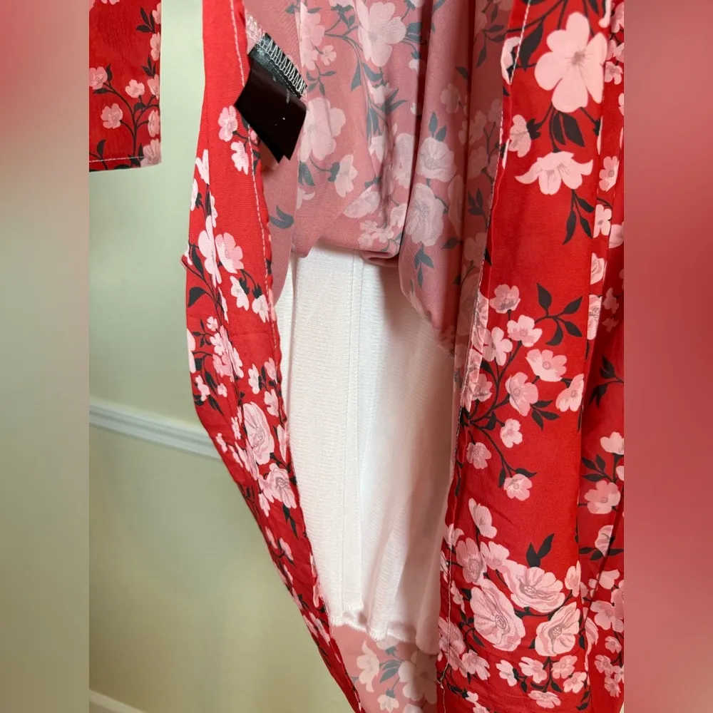 Boho Smocked Mini Dress Knee Length Floral Print Off Shoulder Flowy Stretch Boho Red Size XS - Image 5