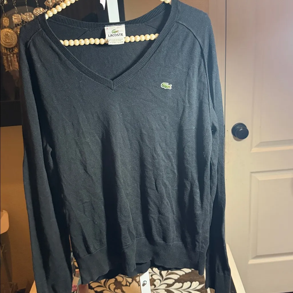 Lacoste Women's Elegant Black V-Neck Sweater - Image 5