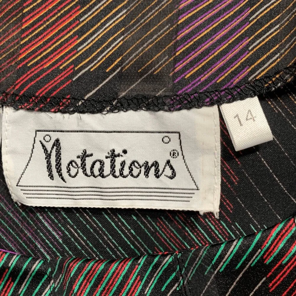 Vintage Notations Multicolor Plaid Blouse Satin Button Shoulder Long Sleeve Black Size 14 - Image 8