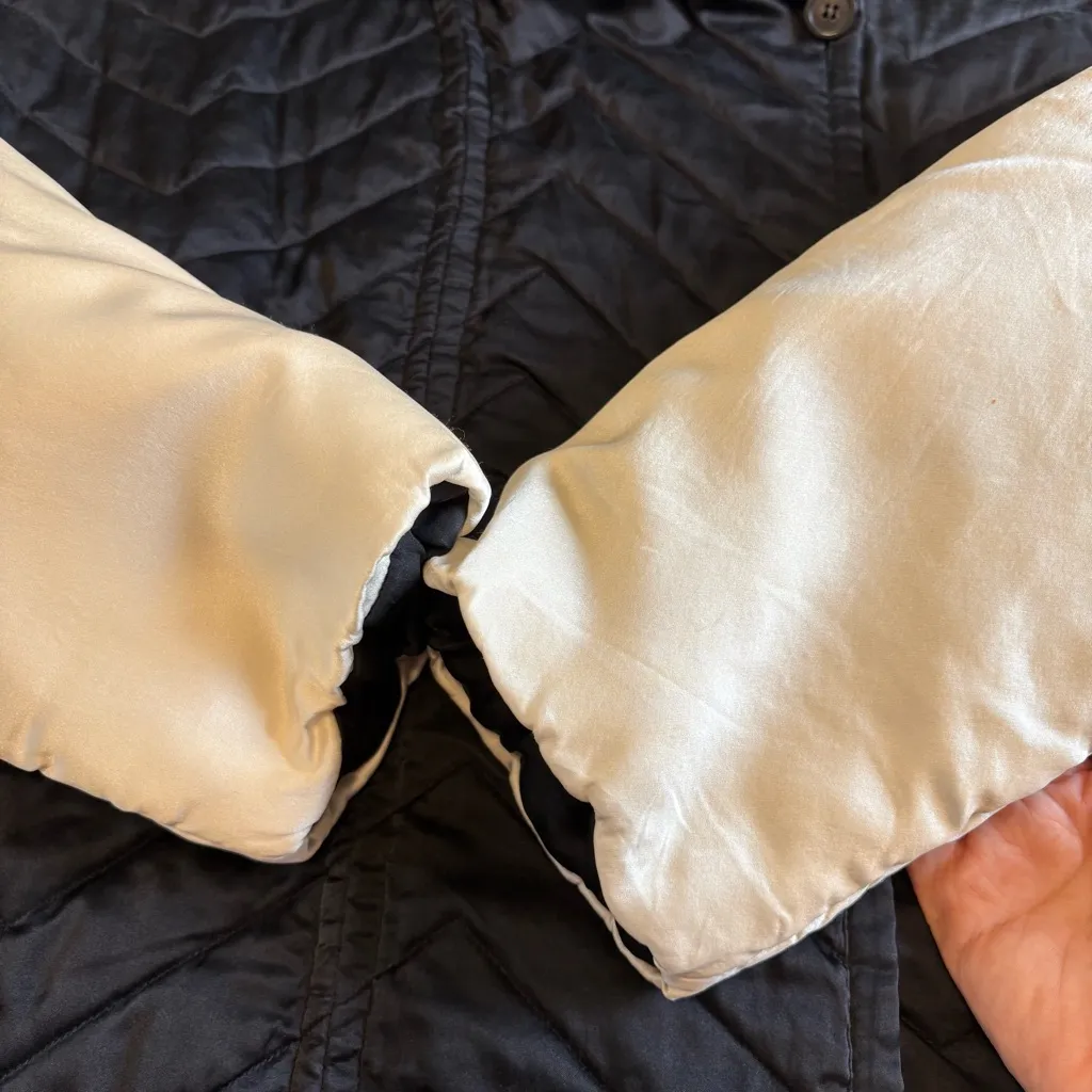 Isabel Marant Black Cream Ivory Quilted Chore Utility Jacket Bomber Silk Boxy 40 - Image 3