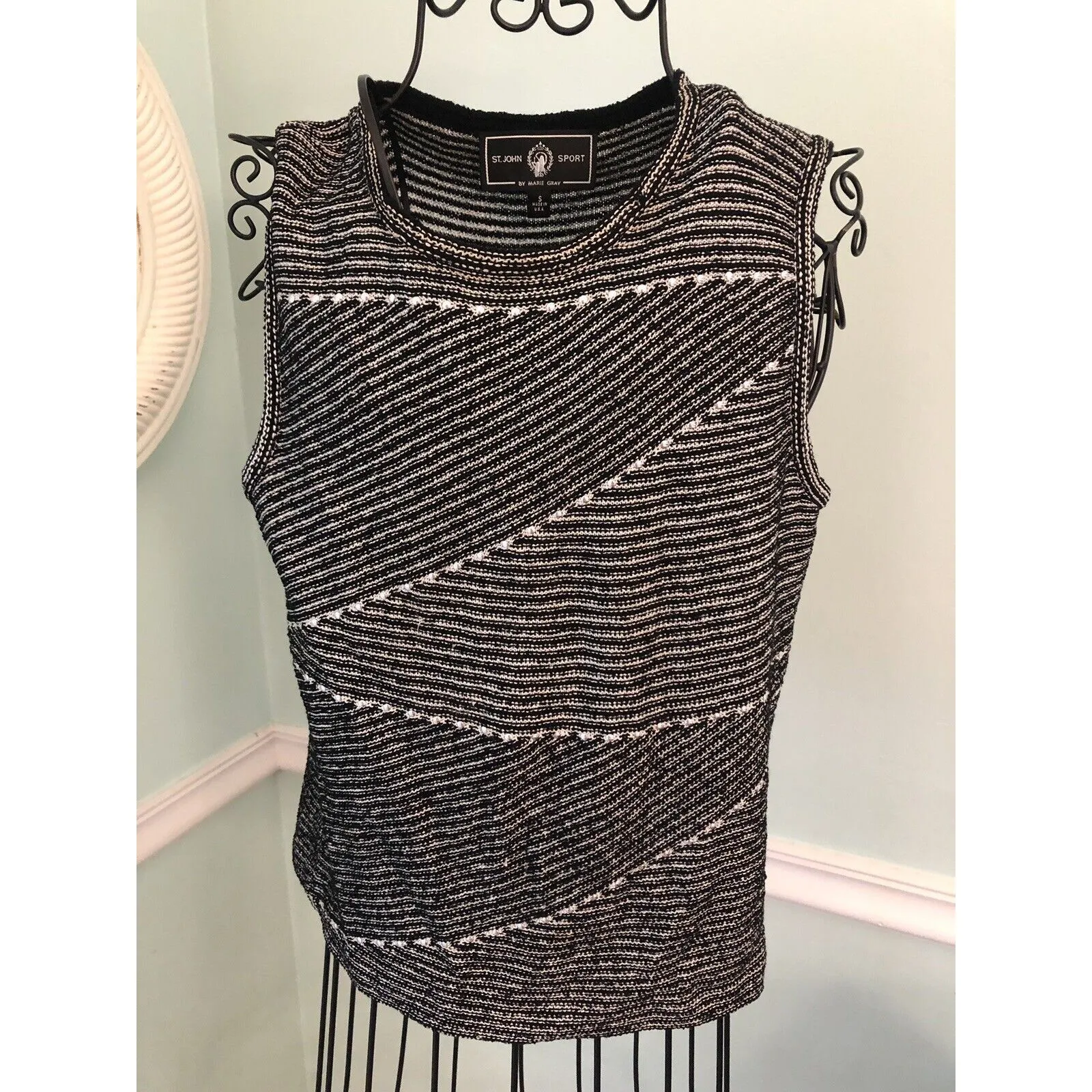 St. John SPORT KNIT Zip Front Sequins Cardigan & TANK TWin SET S P Marie Gray - Image 3