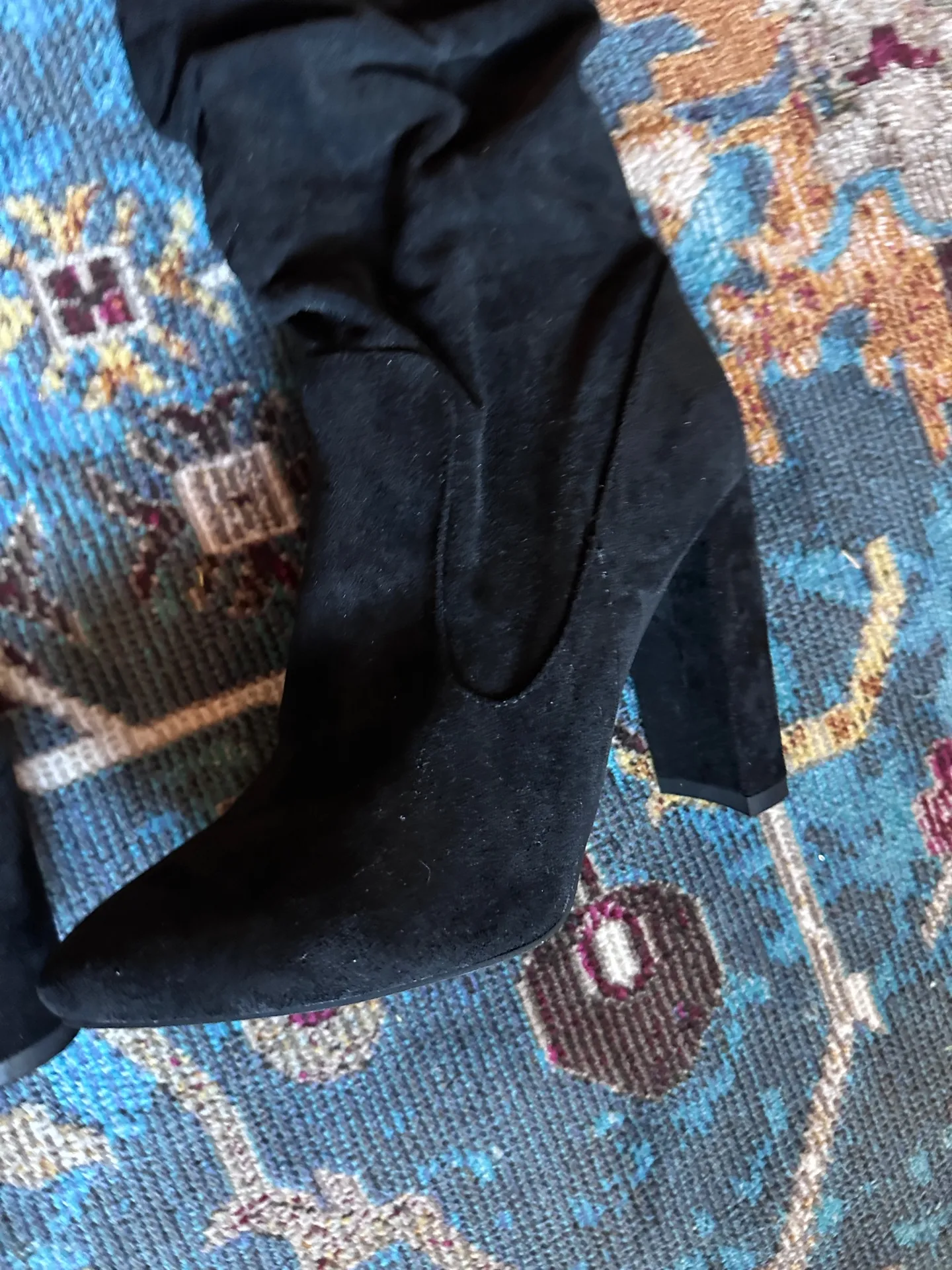 Thigh High Heeled Boots Black Gold Size 9 - Image 5