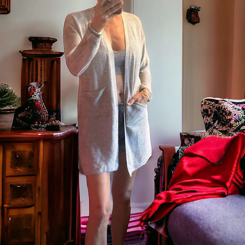 Cardigan 89th & Madison Fleck Rib Heather Grey & Black Gray Size M - Image 2