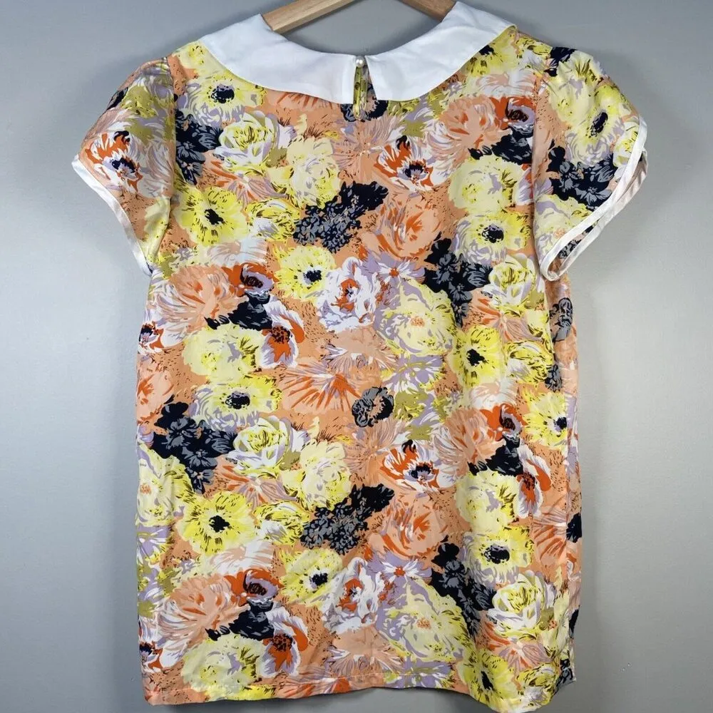 Allegra‎ K Floral Cap Sleeve Ruffle Peter Pan Collar Top Blouse Size L Cottage - Image 7
