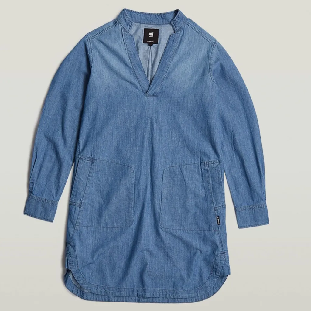 G-Star RAW Millery Denim Shirt Dress L NWT V-Neck Long Sleeve - Image 2