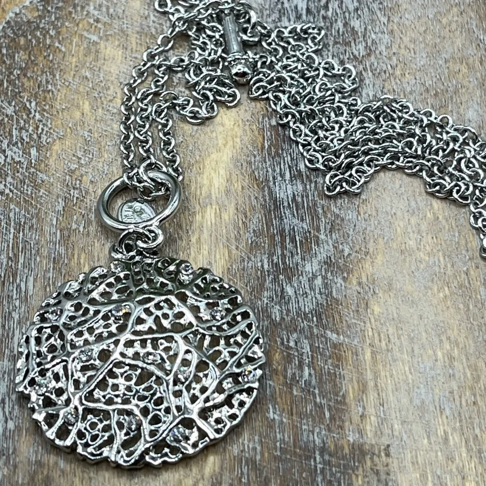 Cookie Lee Necklace Silver-tone toggle  closure Crystals round Sphere Long 32” - Image 7