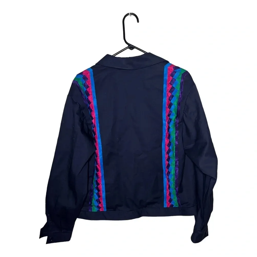 Vintage, Colorful Geometric Jacket Wearable Art Blue Size L - Image 2