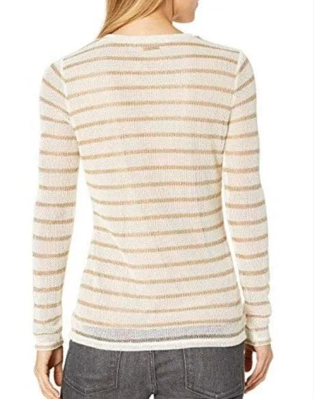 Cream Metallic-Gold Stripe Sweater XS - Image 3