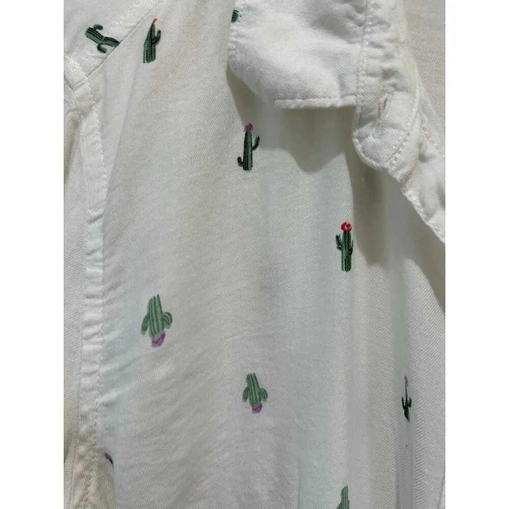 Old Navy classic button down shirt size L white with cactus print cotton blend - Image 3