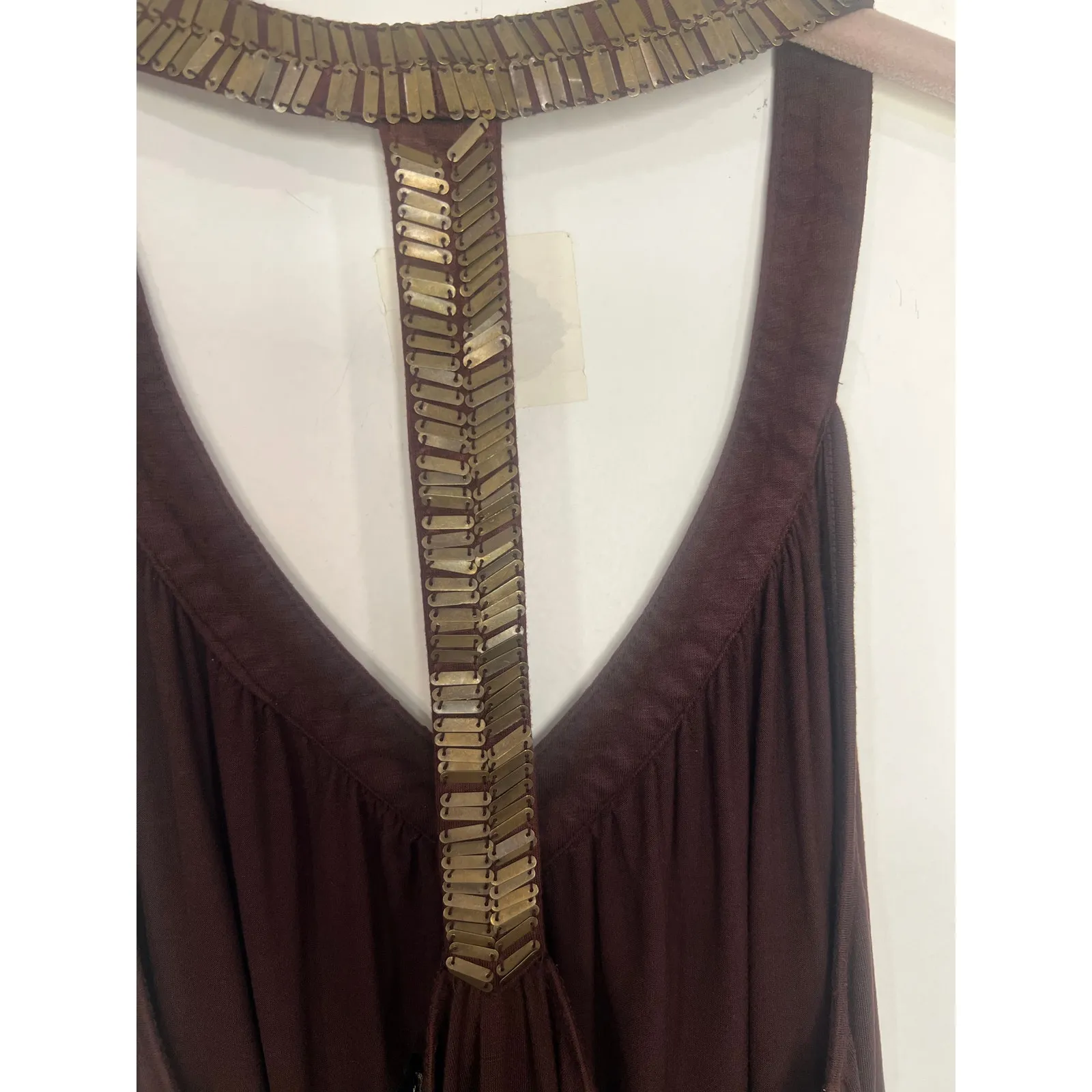 Women’s Vintage Y2K TwentyOne Rayo. Beaded Long Tank Top Brown Antique Gold  M - Image 4