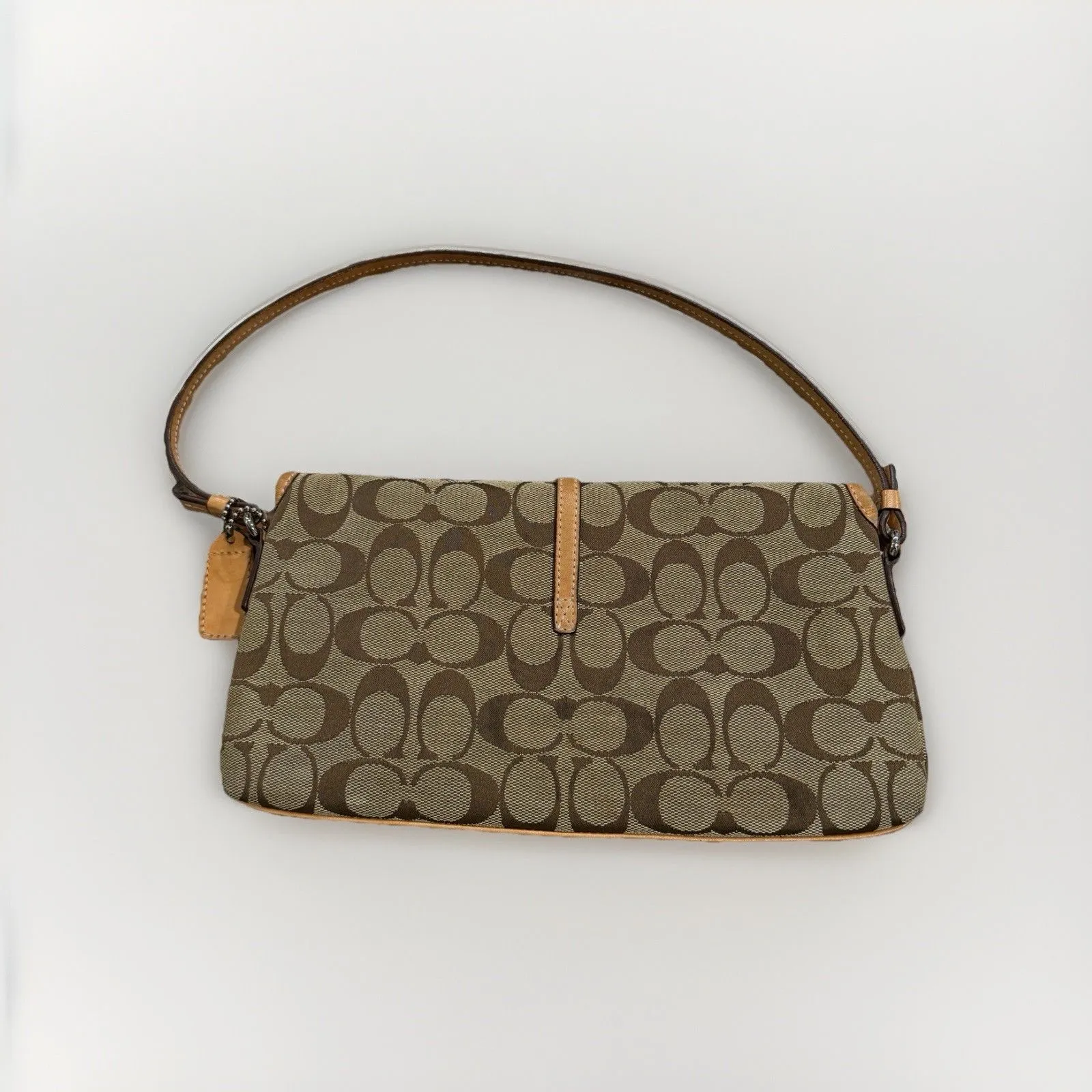 Coach Signature Jacquard x Leather Demi Pouch 6348 beige Vintage Bagette Y2K - Image 5