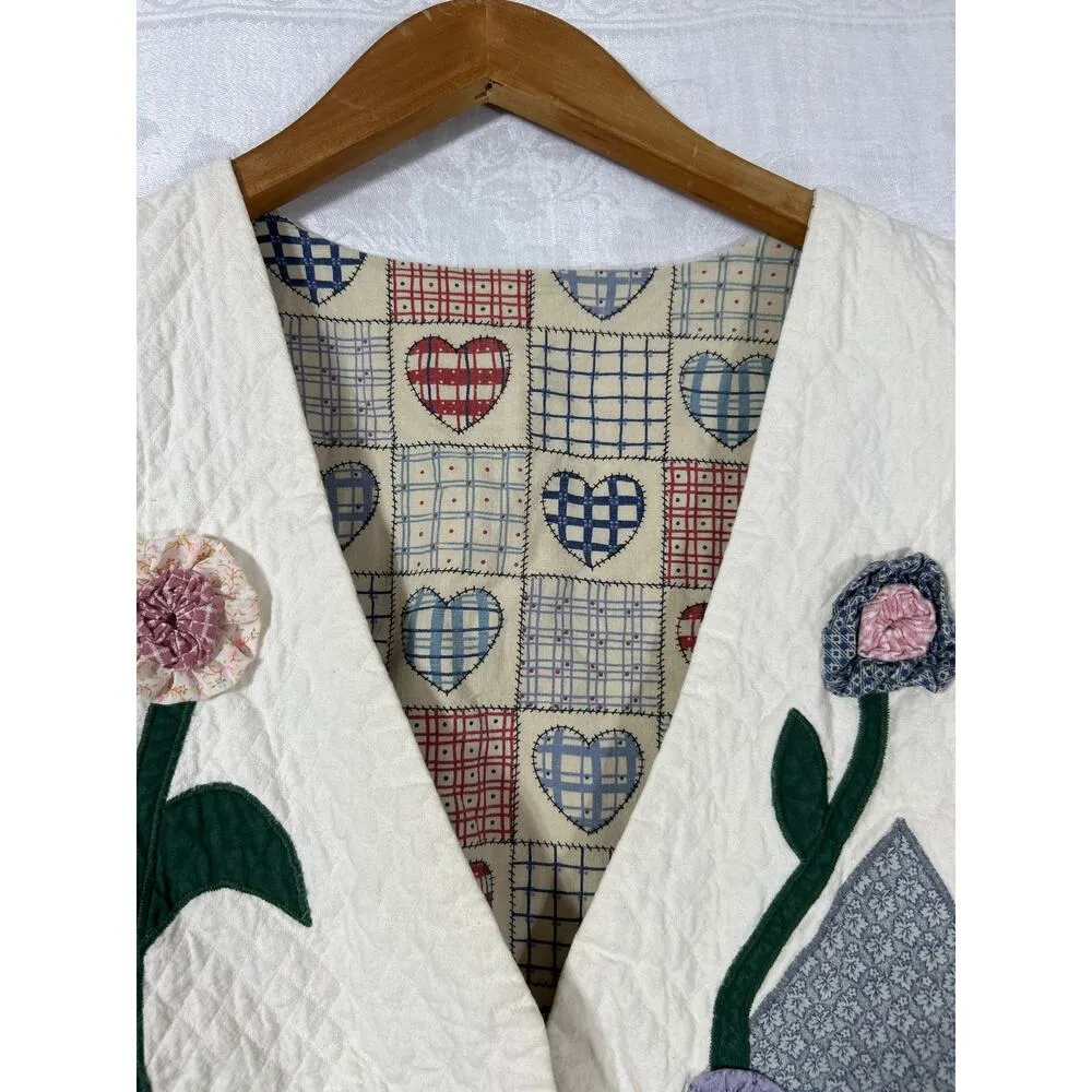 Vintage Vest Small Handmade Reversible Quilted Applique Flowers Cottage Grandma - Image 6