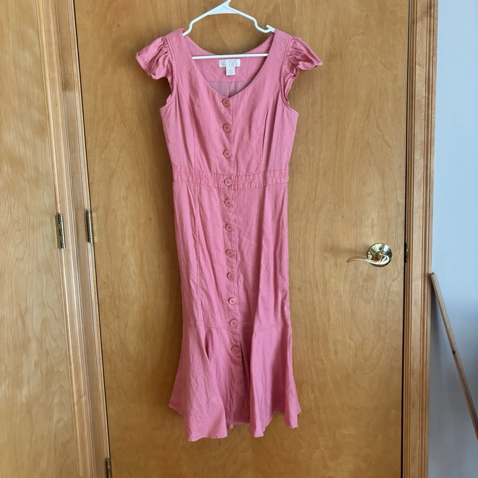 Rachel‎ Parcell Dress Womens XS Pink Linen Blend Ruffled Button Down Midi - Image 3