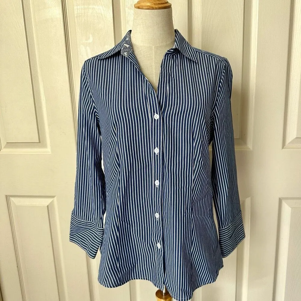 Cathy Daniels blue and white striped blouse - Image 5