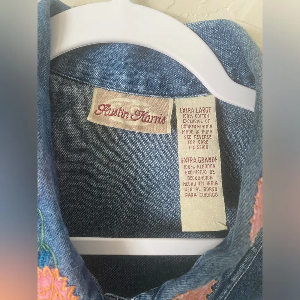 Austin Harris Cotton Blue Denim Vest Sz XL Women Floral Embroidery VTG 80 90s - Image 3