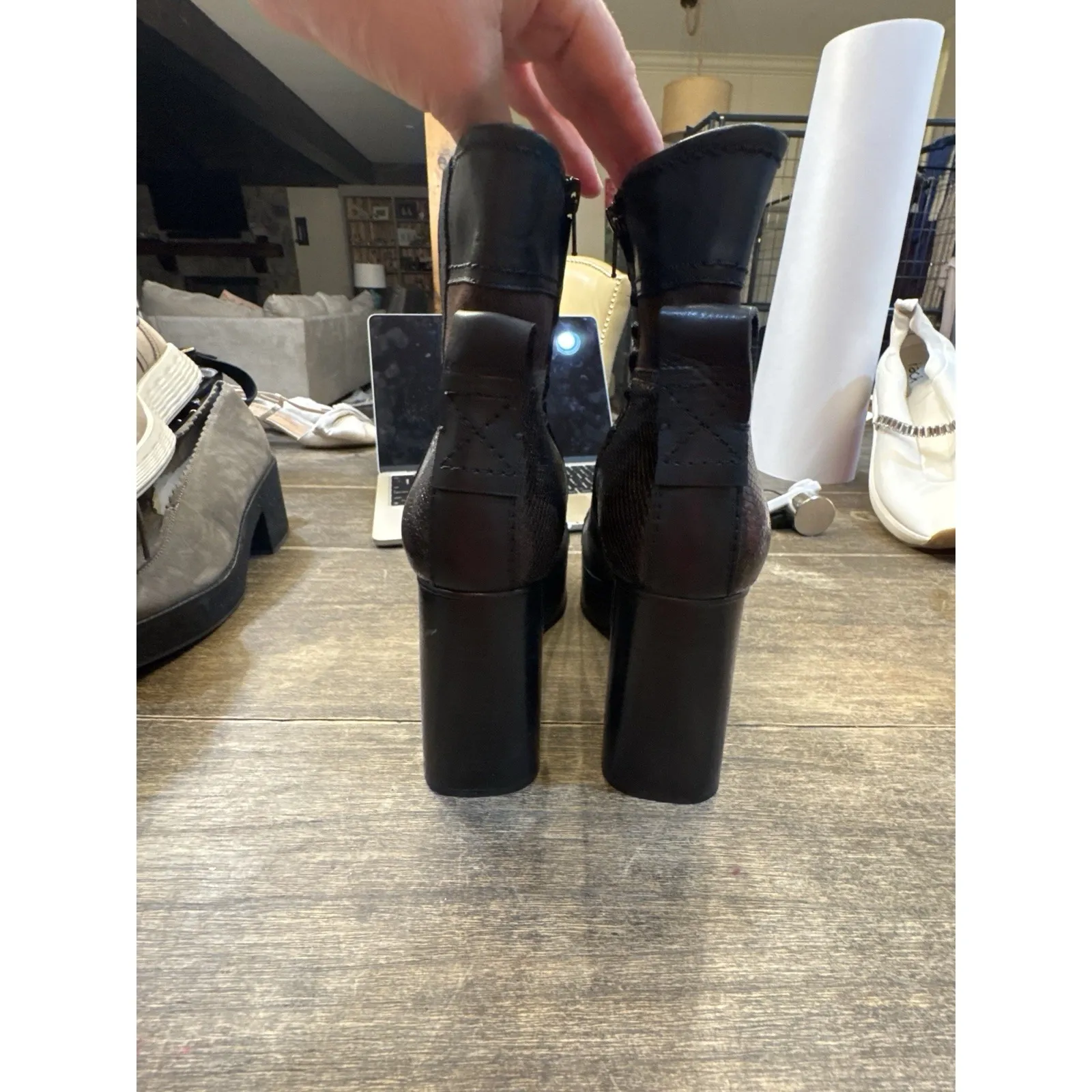 SEE BY CHLOE Irine Patchwork Platform Ankle Bootie Black Size 41 EU US 11 - Image 6