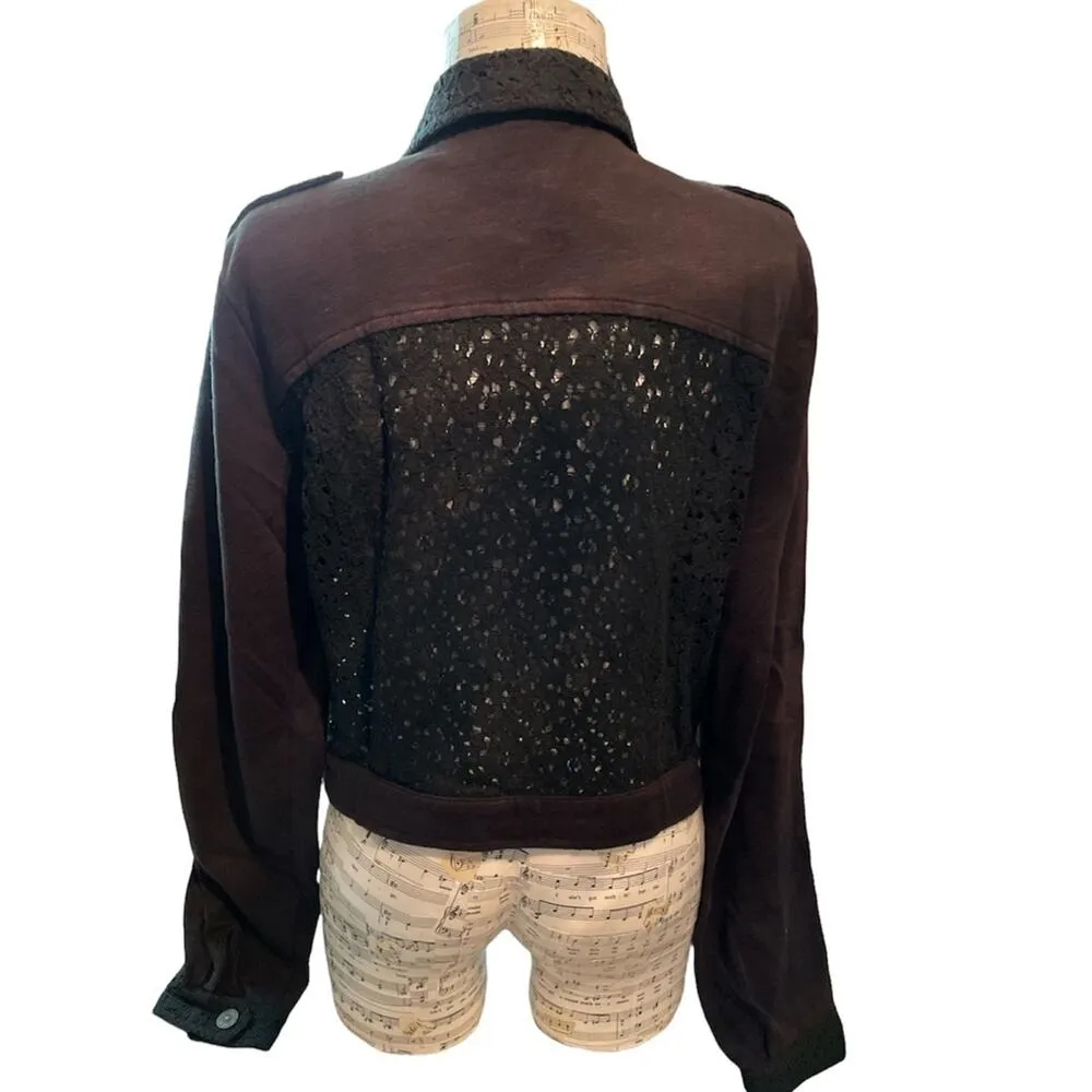 Free People Black Cotton Lace Enhanced Moto Jacket size small - Image 2
