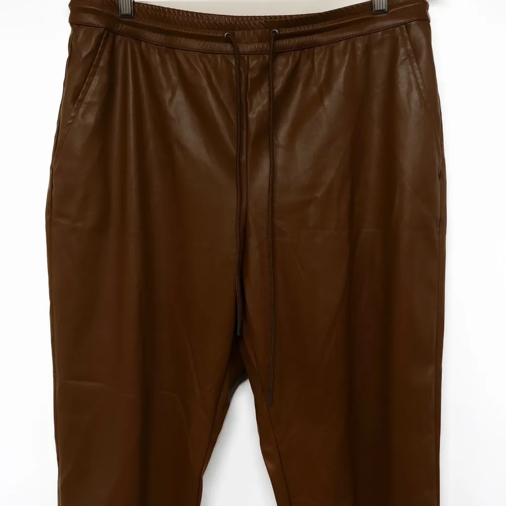 A New Day Faux Leather High Waisted Joggers Pants Brown Cuffed Ankle - Image 5