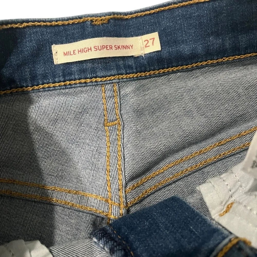 LEVI'S Mile High Super Skinny Ripped Knee Raw Hem Distressed Knees, Sz 27 - Image 16