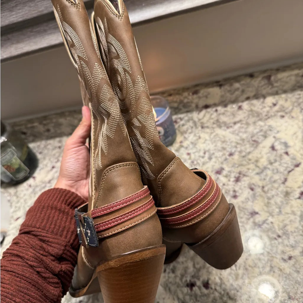 Durango Women’s Brown Leather Embroidered Western Cowboy American Flag Boots New - Image 5