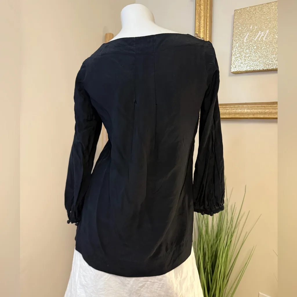 Banana Republic Black Silk Tunic Sheet Back Balloon Sleeves XS - Image 5