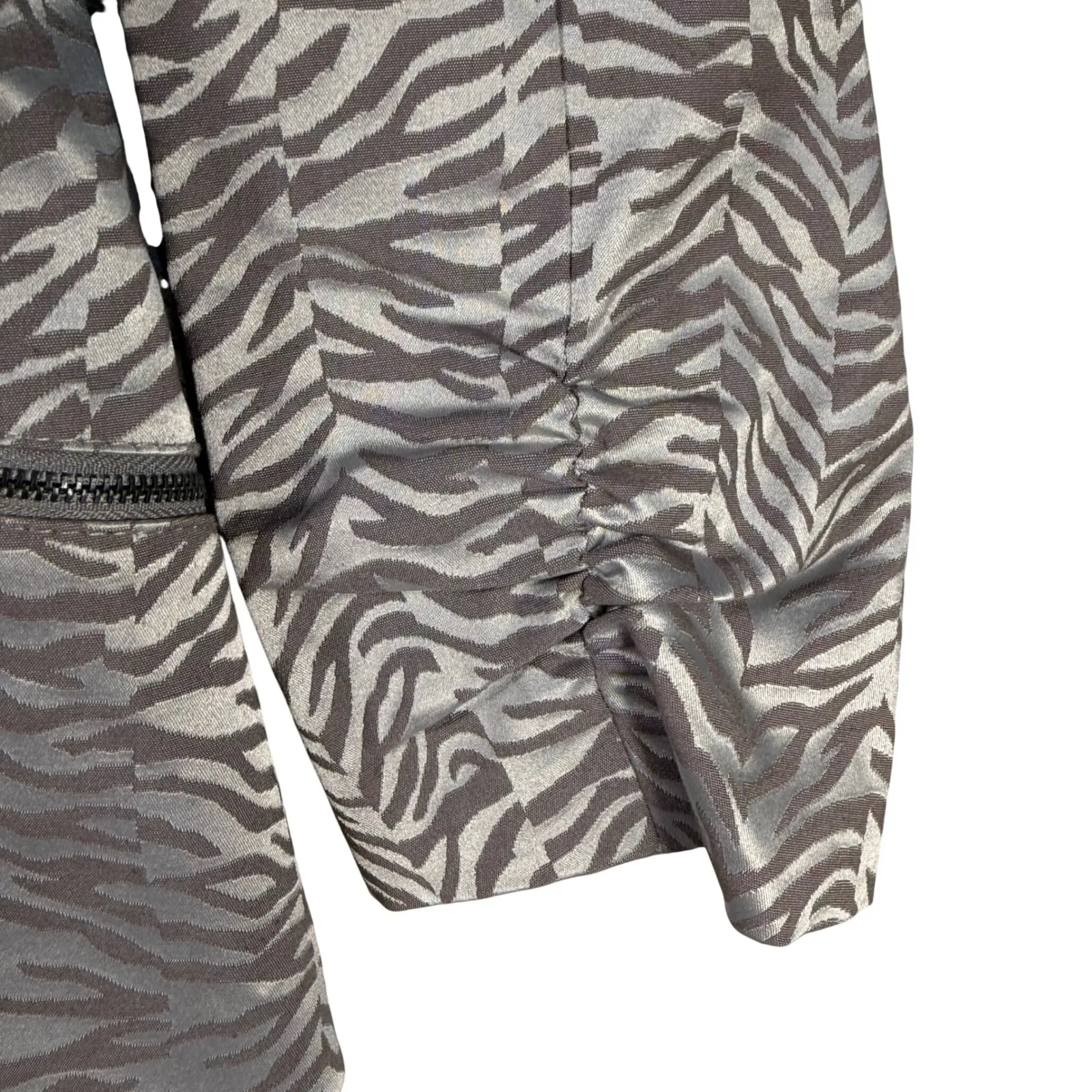 600 West Silver Gray Zebra Print Zip Front Jacket Blazer Women's Size 6 - Image 6