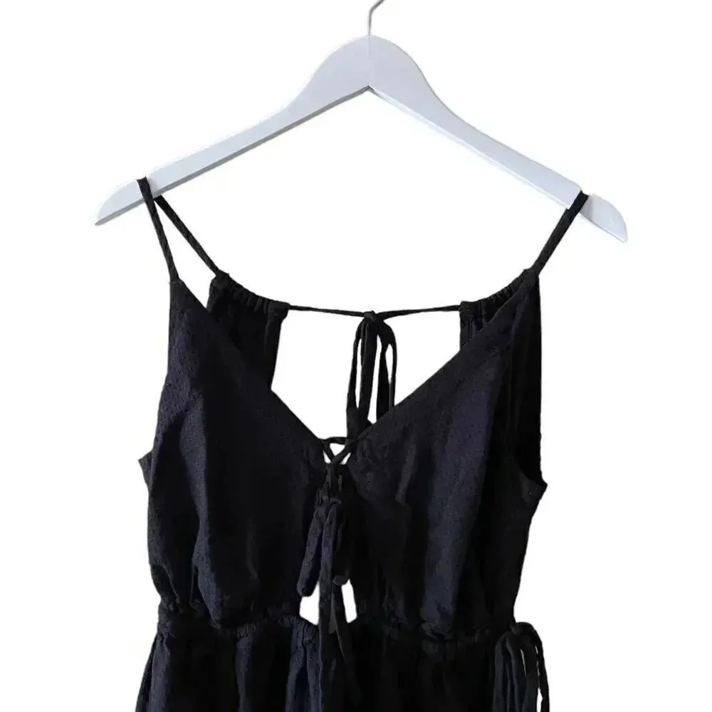 O’Neill Viscose Black Front Tie Straps  Slits Flowy Beach Maxi Womens Dress SZ S - Image 10