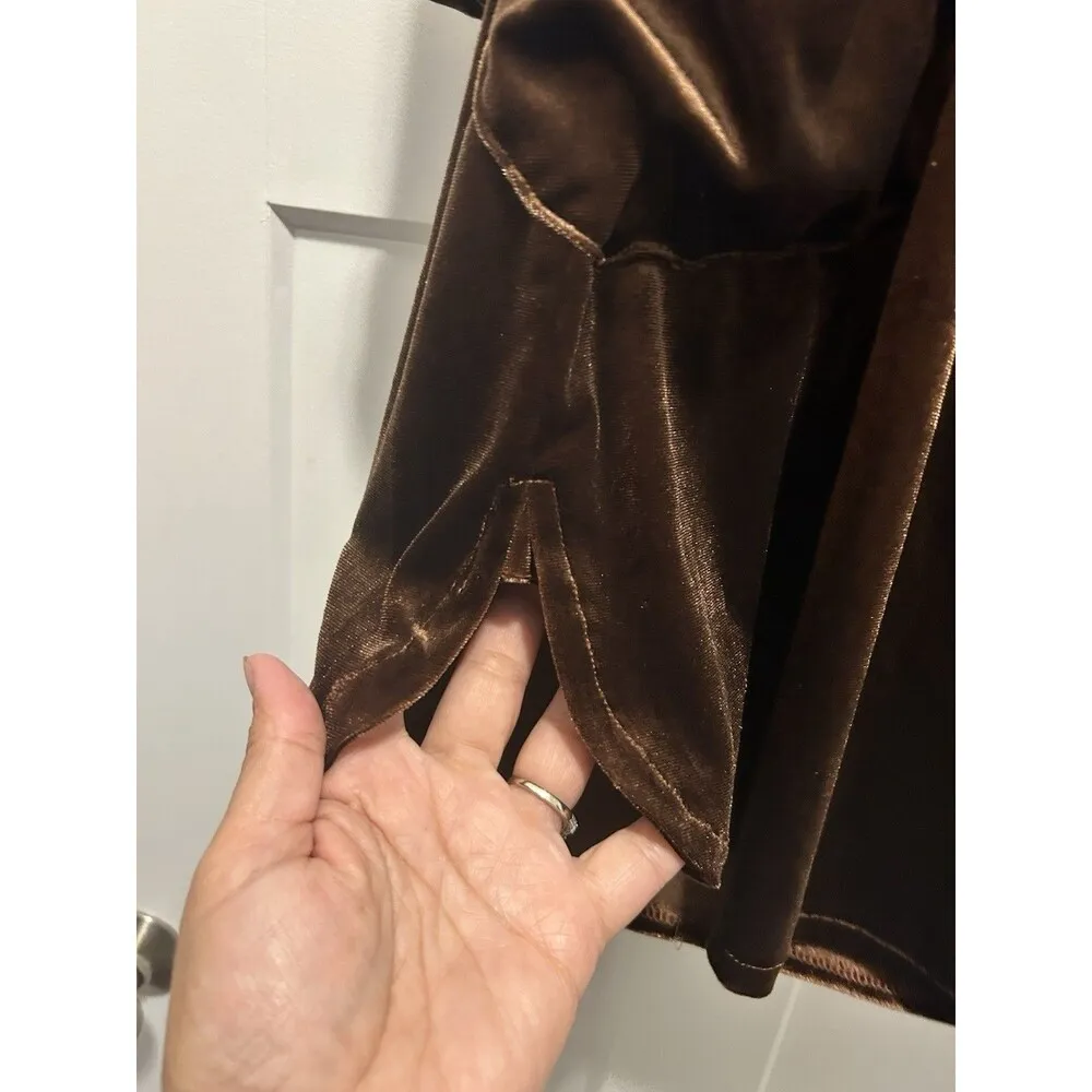 Earthbound Mini Shirt Dress Woman’s Size Small Bronze Brown Velvet Long Sleeve - Image 4