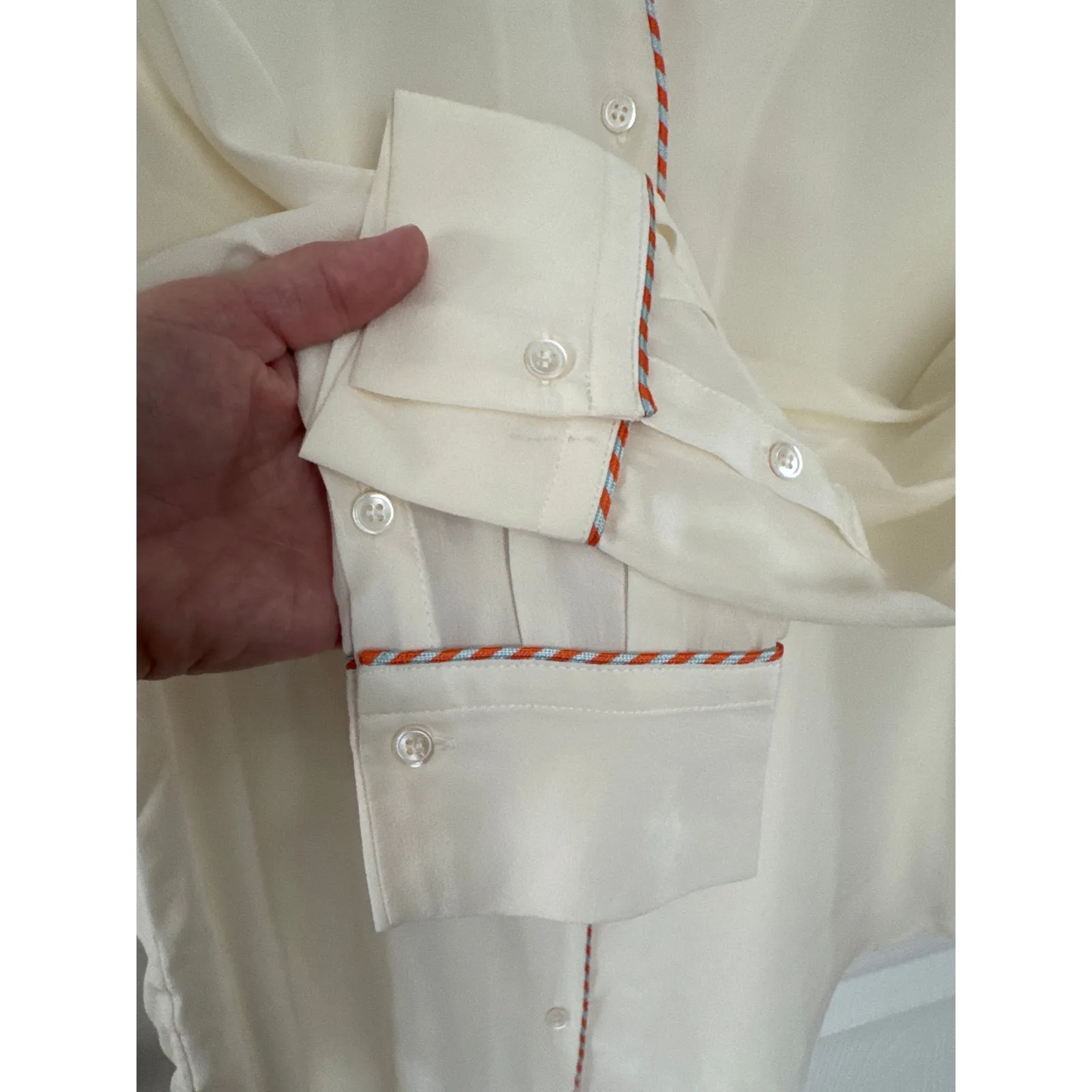 SANDRO Paul washed-silk blouse with fire/ ivory size 3 medium - Image 10