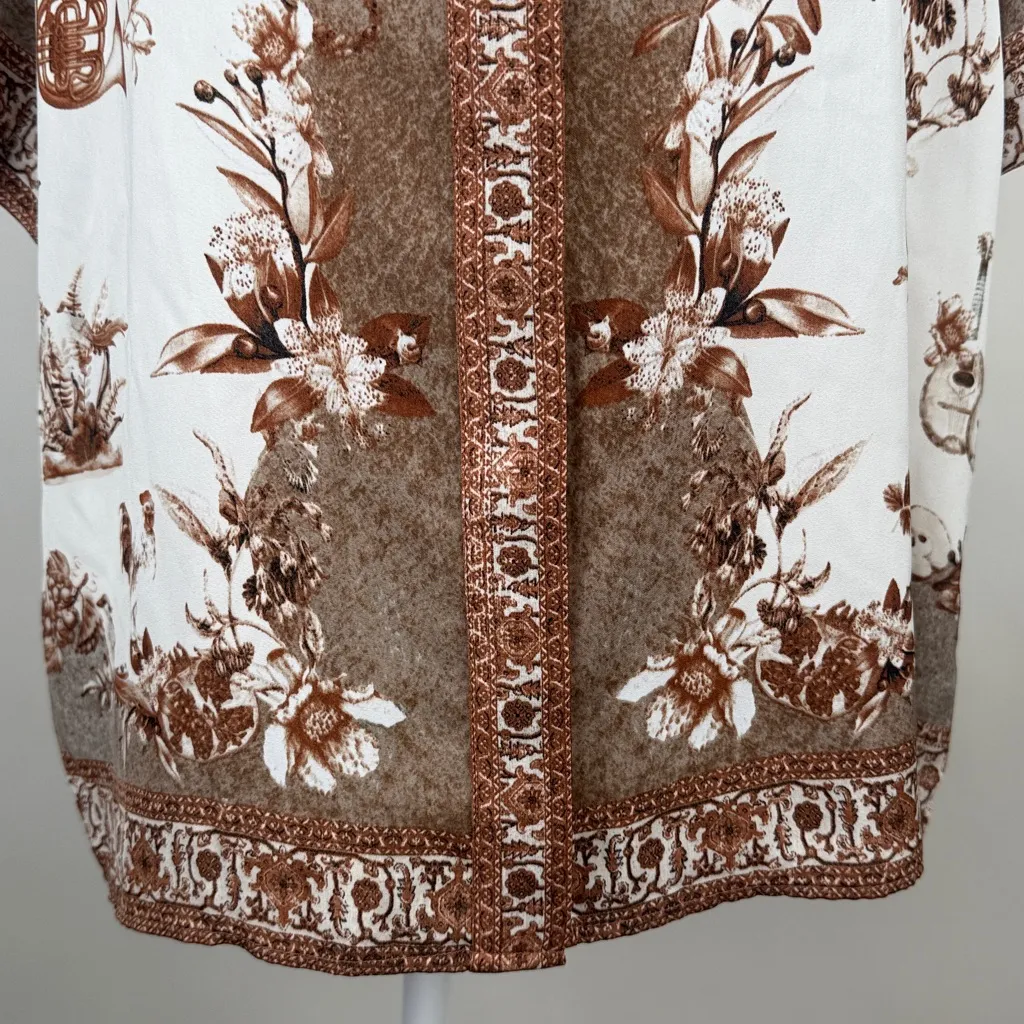 Rachel Zoe Satin Short Sleeve Button Down Collared Blouse Shirt Boho Brown Small - Image 3