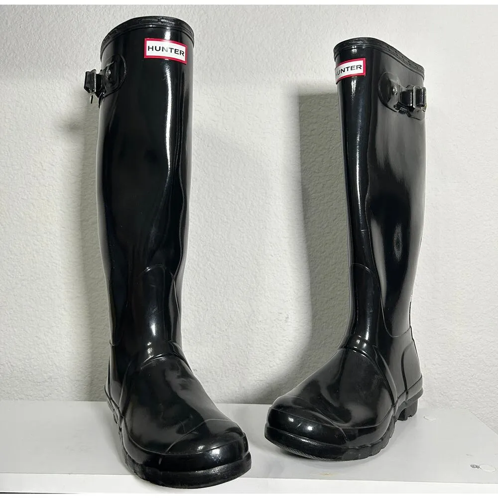 Hunter Original Tall Gloss Rain Boots Black Classic Black Women's Size 8 - Image 2