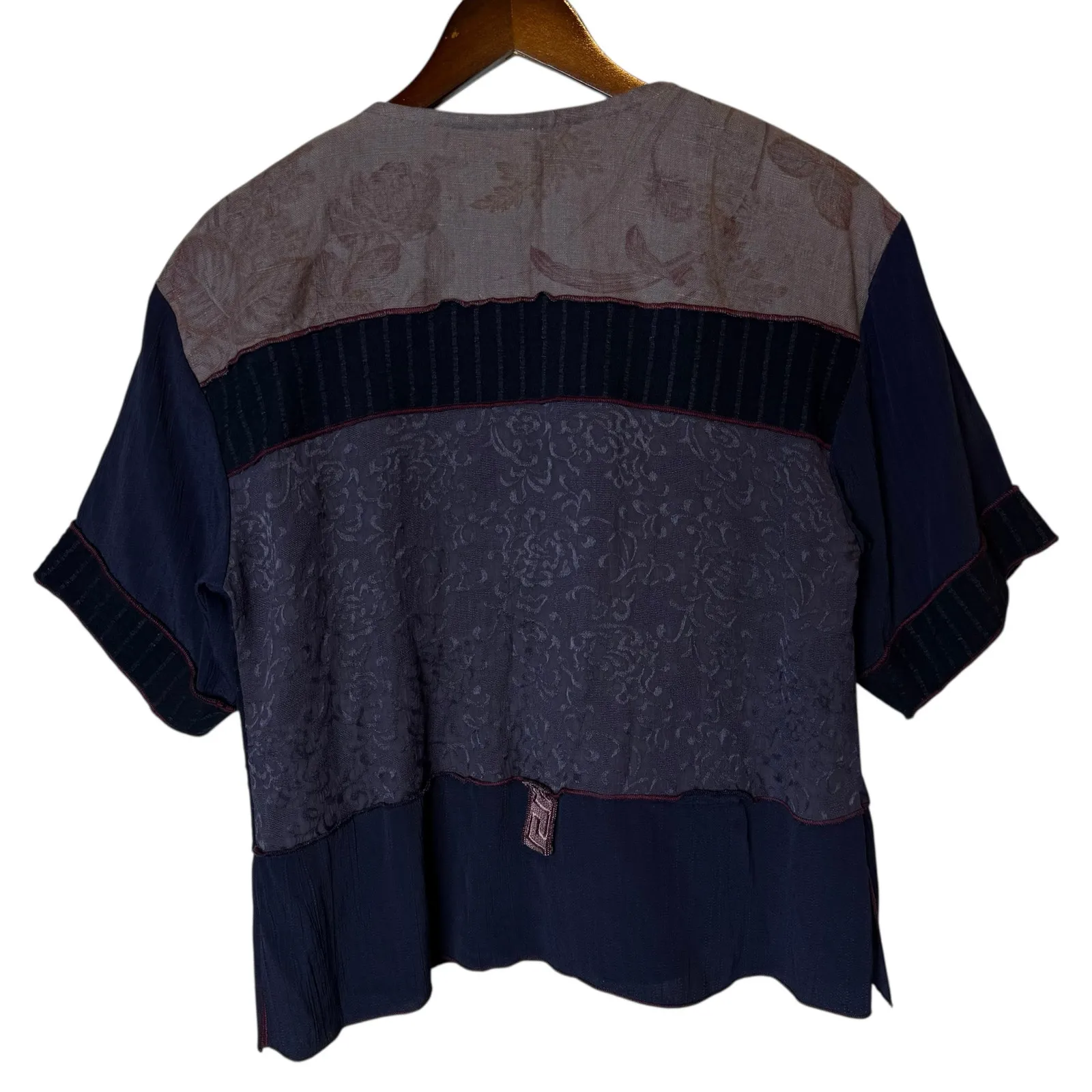 Spencer Alexis Top Patchwork Button Up Vintage Mixed Media Blue Size 8 - Image 6