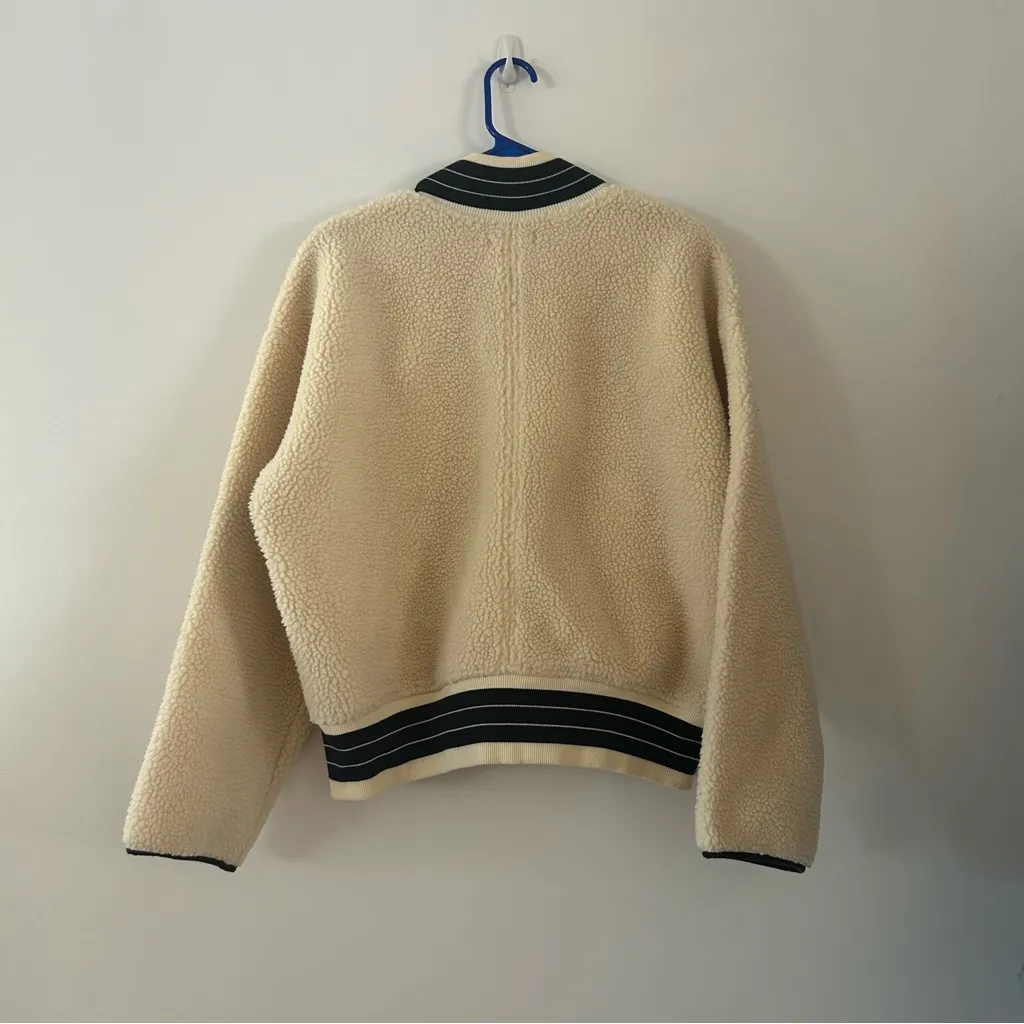 Madewell Sherpa Varsity Cream Fall Bomber Jacket Size L - Image 5