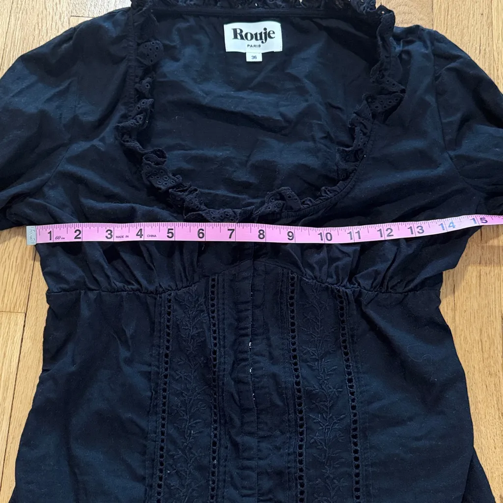 Rouje Black Organic Cotton Wendy Corset Embroidered Blouse Sz 36 - Image 5