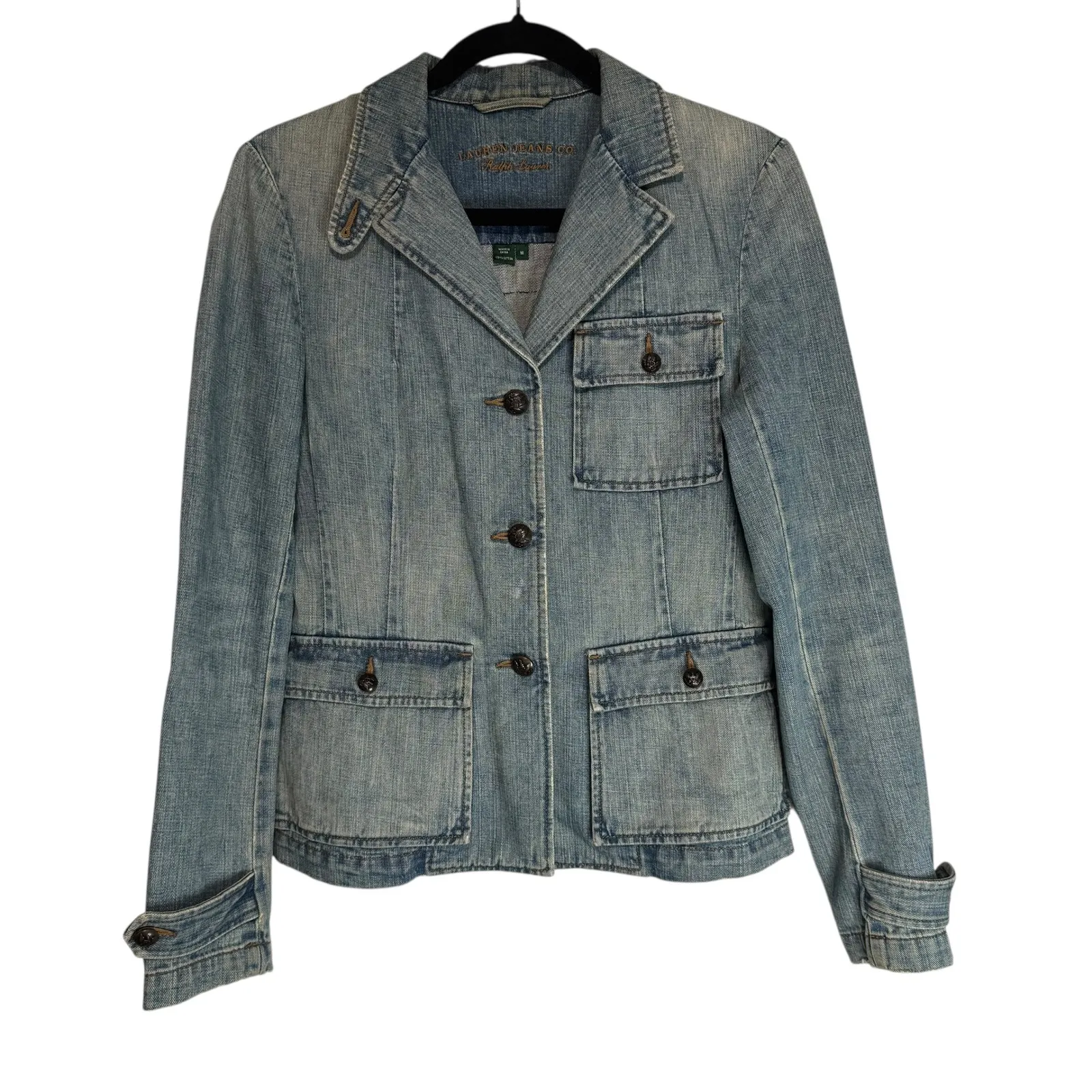 Lauren Jeans Co Denim Jacket Distressed Light Wash Button Front Women's M Blue Size M - Image 6