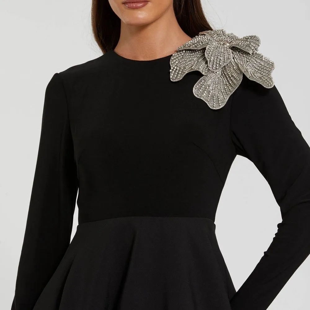 Mac Duggal 11832 Black Long Sleeve Taffeta 3D Flower Ball Gown Dress - Image 4