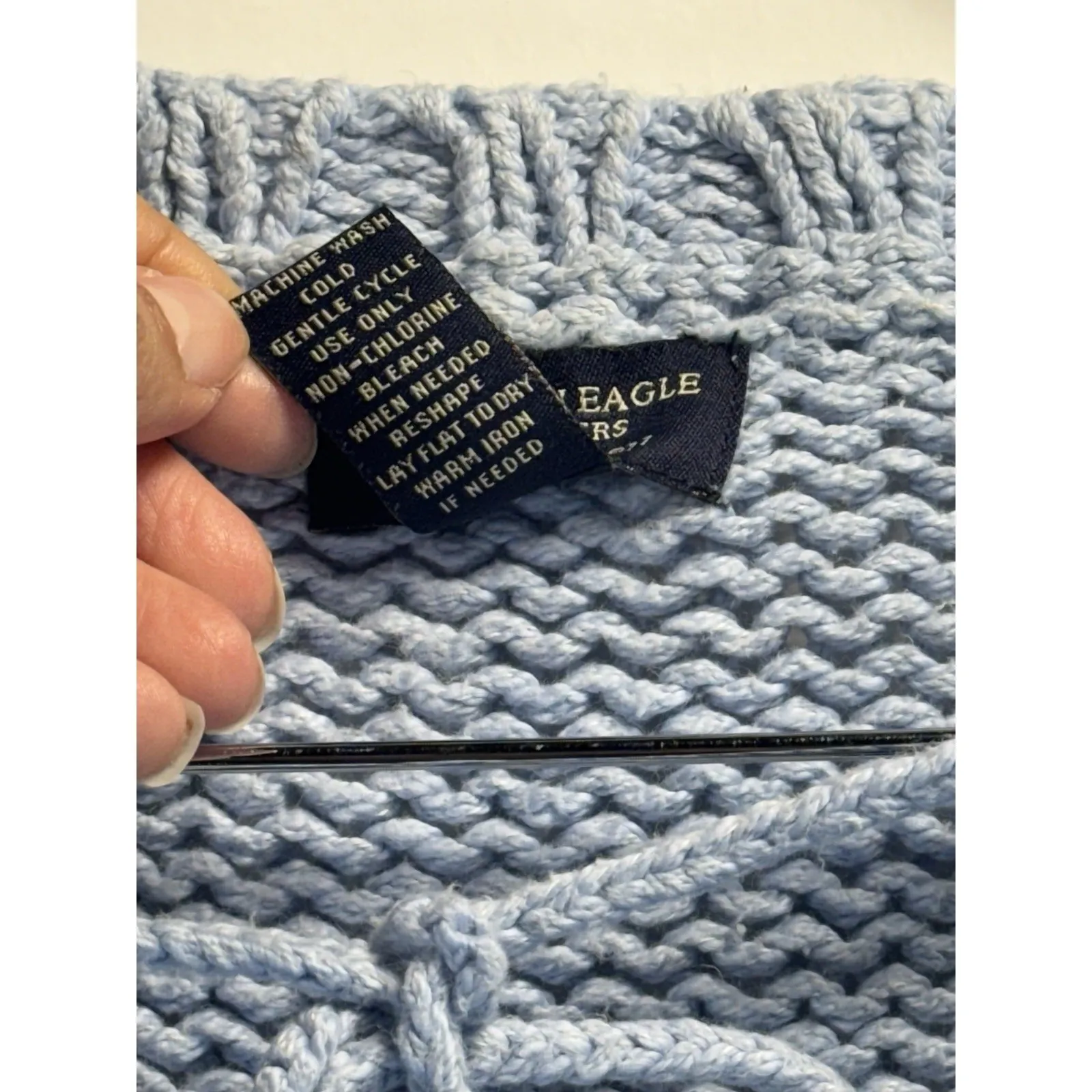 American‎ Eagle Outfitters Blue Knit Sweater Top with Tie Detail M cotton - Image 8