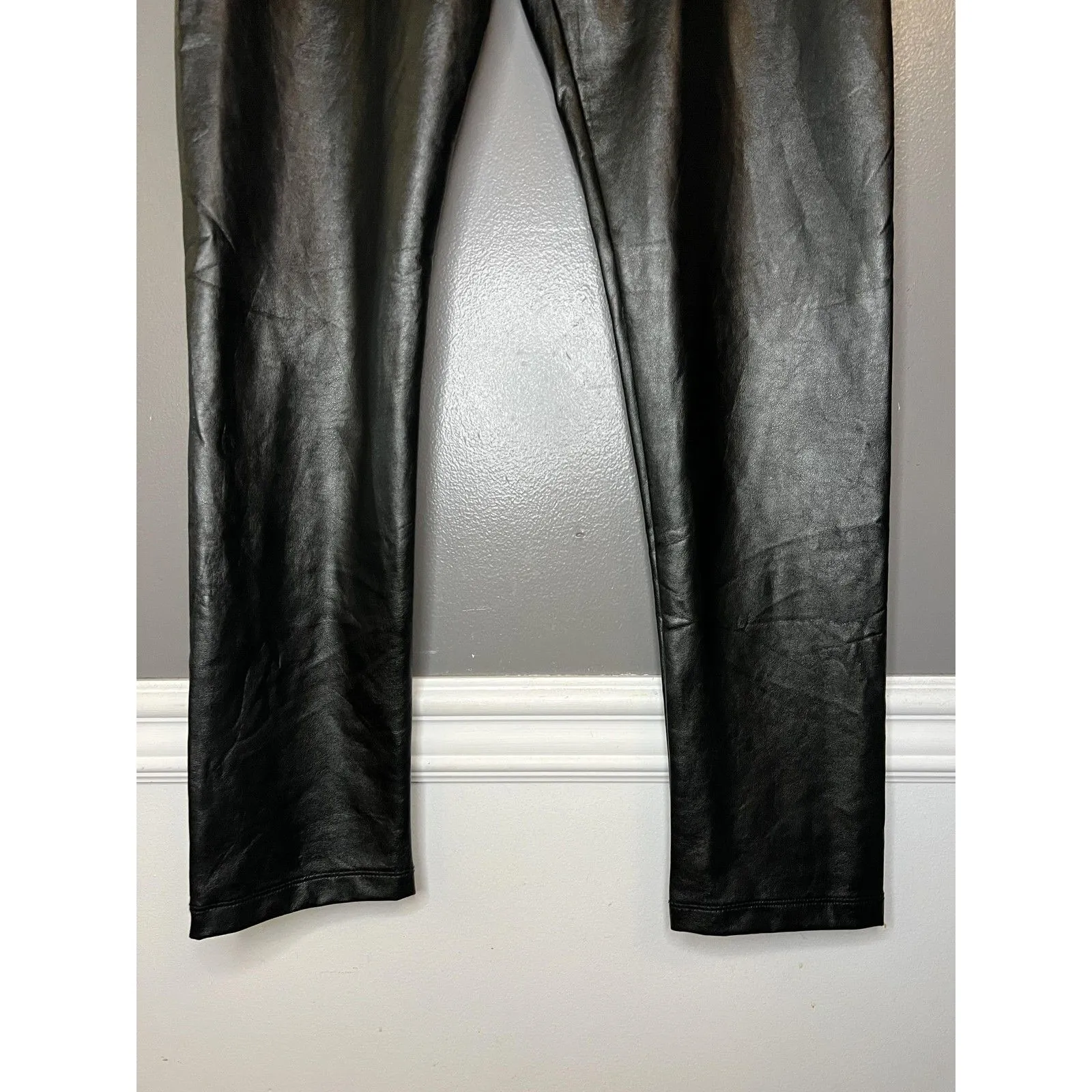Shinestar Faux Leather Leggings Womens XL Black High Waist Stretch Ankle Pants - Image 3