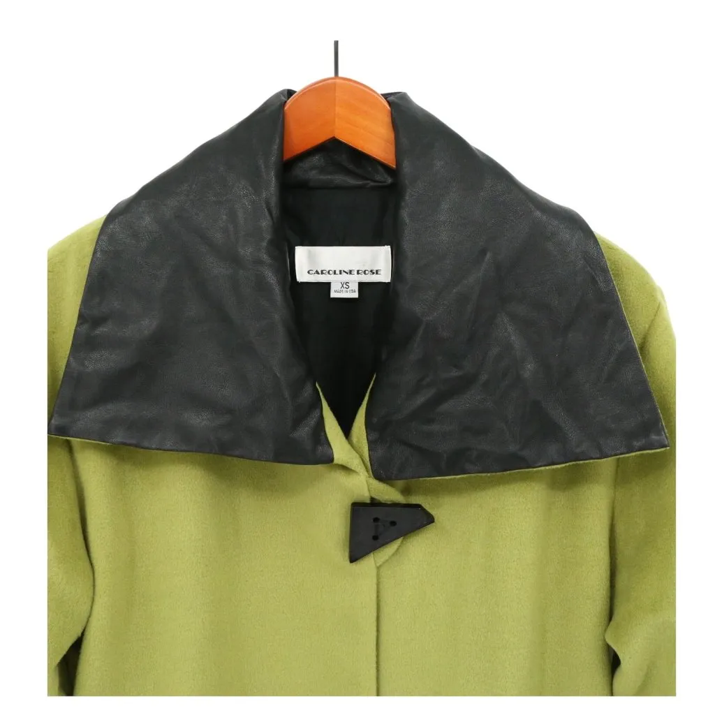 NWT Caroline Rose Green Black Faux Leather Trim Longline Jacket Coat XS - Image 2