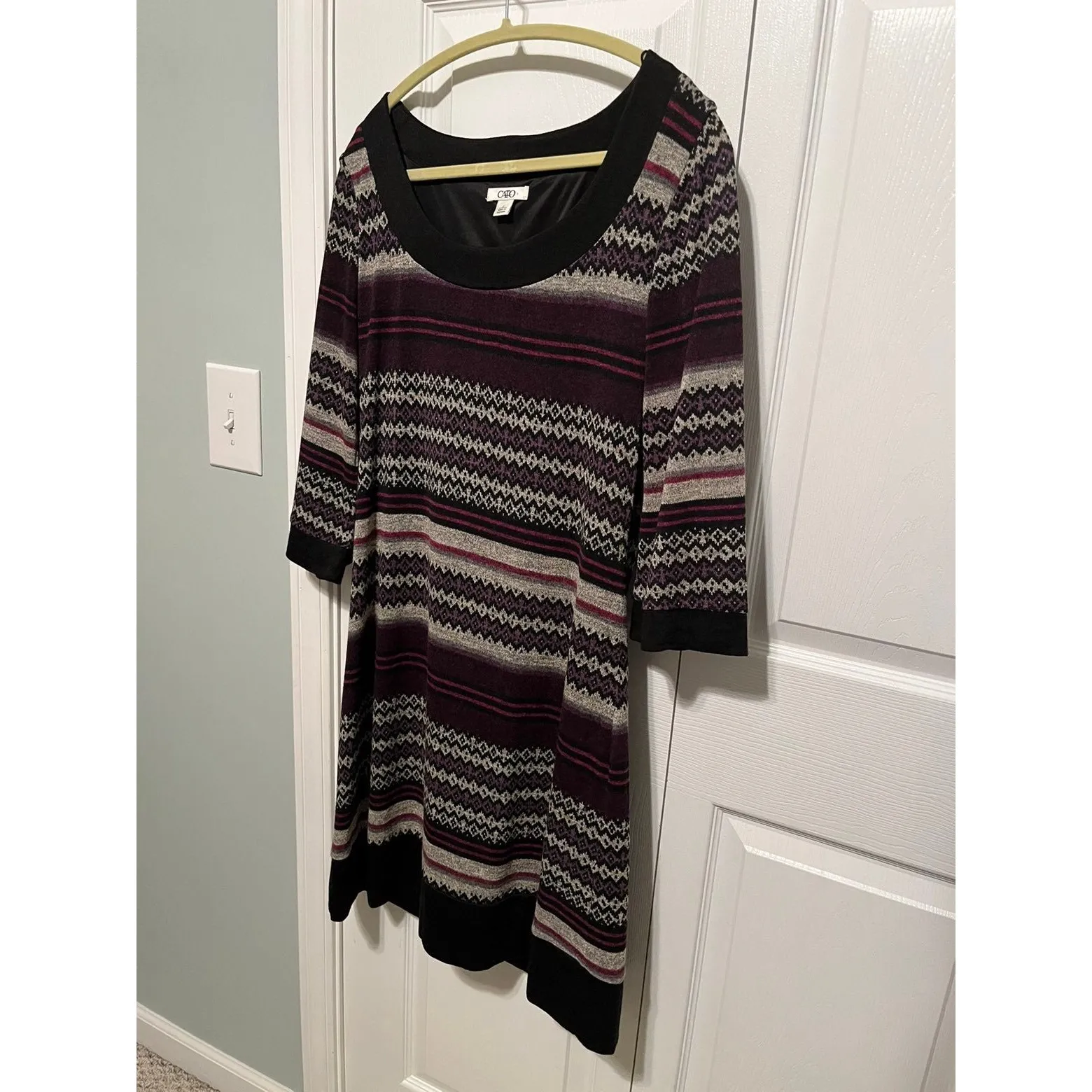 CATO‎ Womens Size Large Sweater Dress Grey Gray Stripe Scoopneck - Image 5