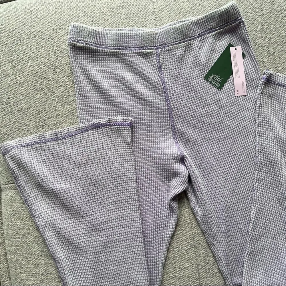 Wild Fable Waffle Knit Thermal Boho Flare Leg Pants Legging Purple Large - Image 5