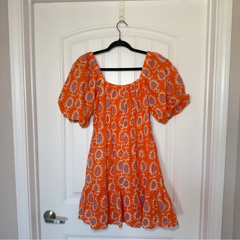 Petal + Pup Size 6 Carmen Off The Shoulder. Orange Print Mini Dress Boho NWT - Image 5