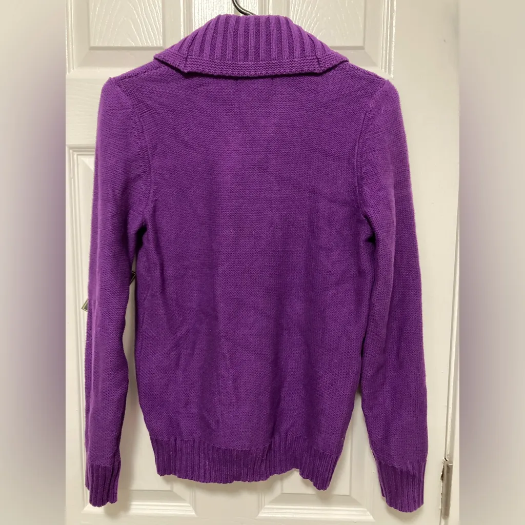 LRL Lauren Jeans Co. New Purple Folded Collar Long Sleeve Knit Sweater - Image 8