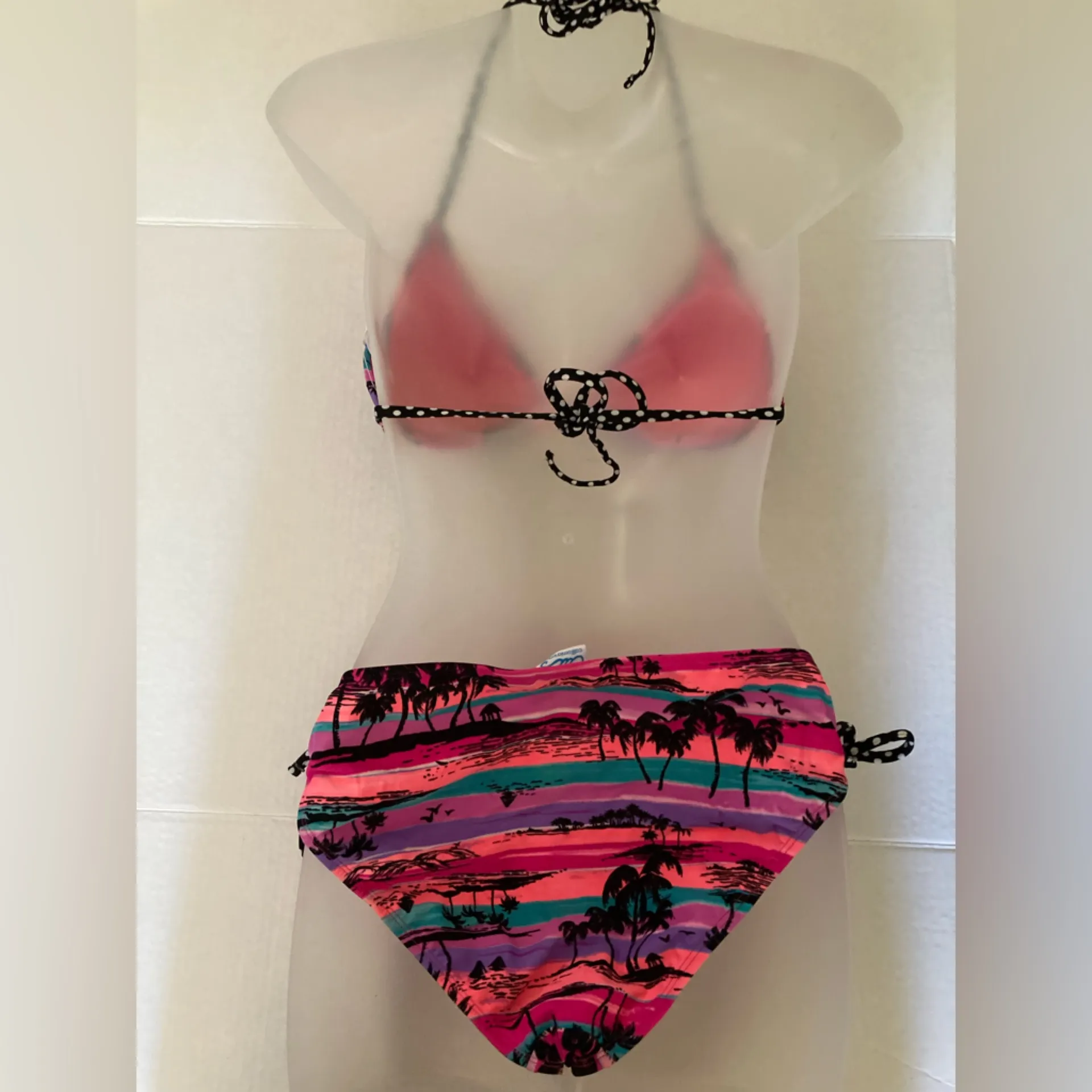 🌞NWOT California Waves Hawaiian Print Triangle Top with Bikini Bottoms A - Image 11