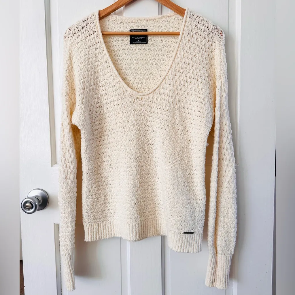 Abercrombie & Fitch Open Weave Scoop Neck Sweater Cream Ivory Size M - Image 4