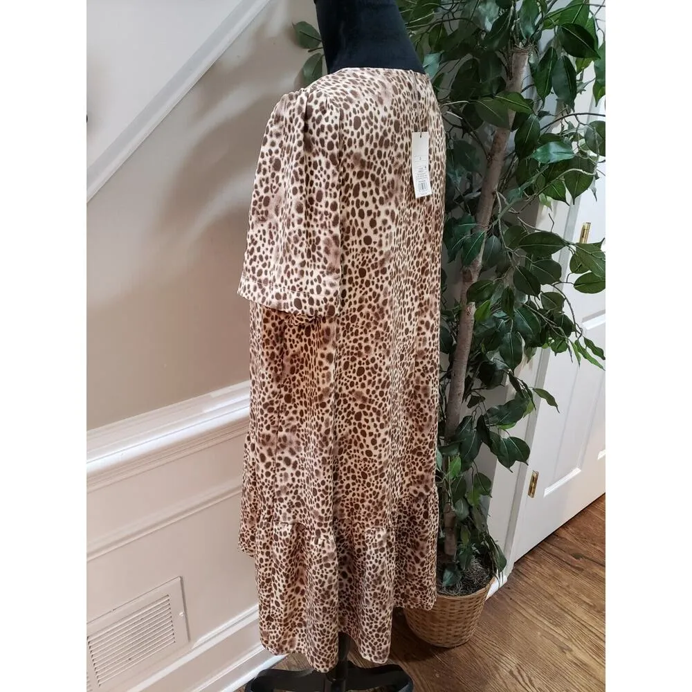 A New Day Women's Beige Brown Polyester V-Neck Short Sleeve Knee Length Dress S - Image 6