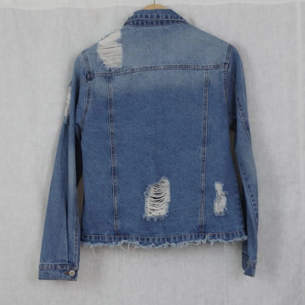 100% Cotton Denim Pre-Destroyed/Distressed Ladies' Jacket - Image 7